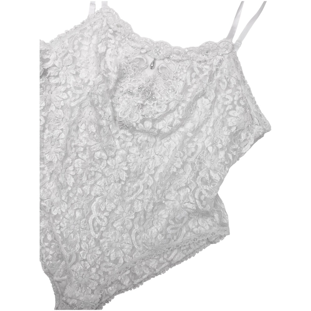 VTG California Dynasty Ivory Bridal Lace Bodysuit Pearl & Sequin Accents Size 1X